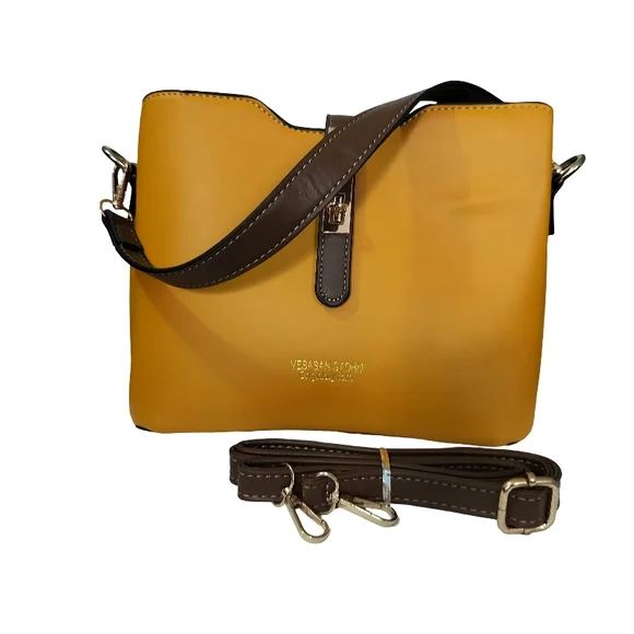 Vesasan Gaohn Yellow and Tan Vegan Leather Shoulder Bag with Structured Design - Picture 10 of 11
